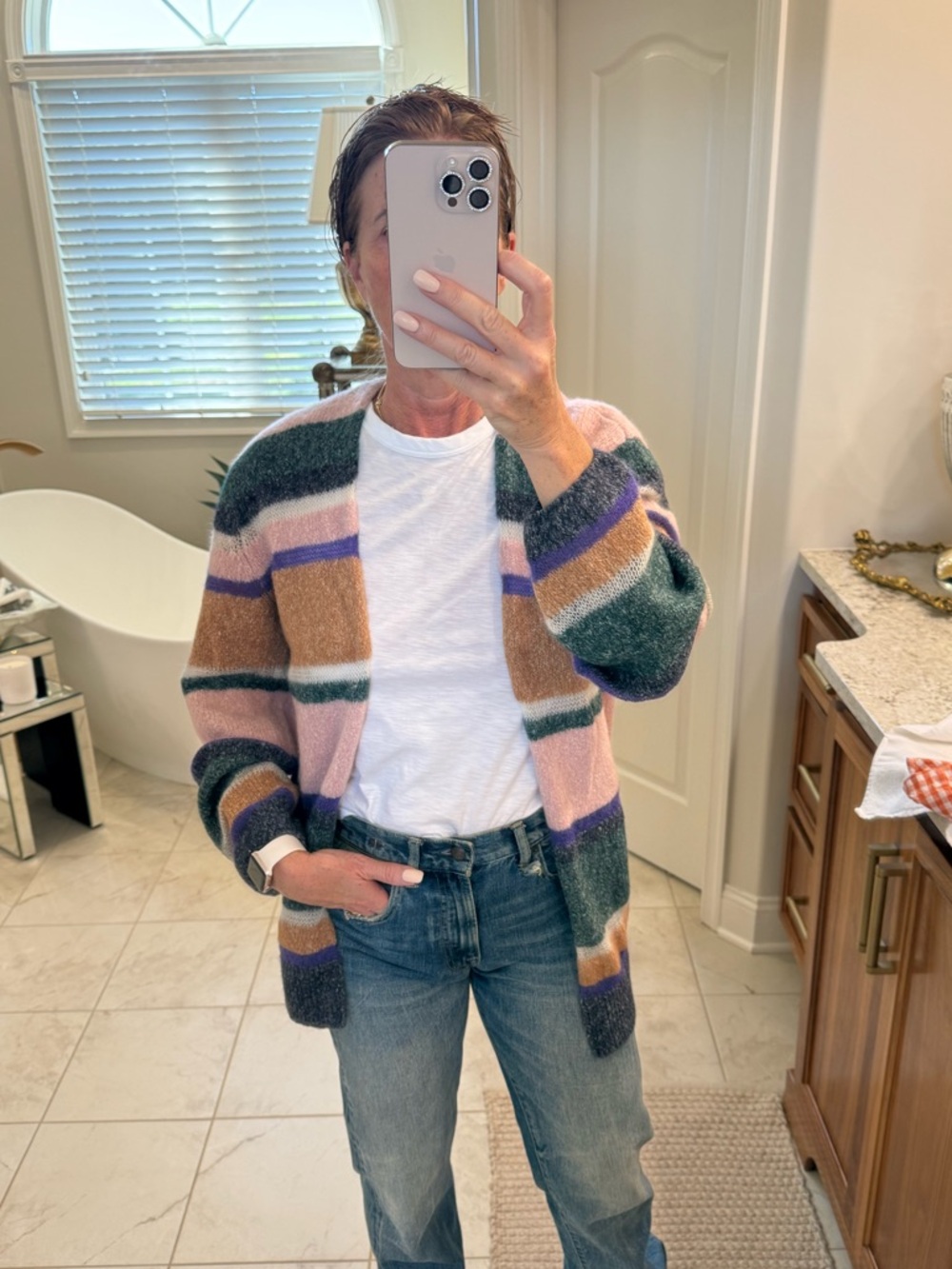Veronica Beard Elizabeth Striped Mohair Blend Cardigan Size S